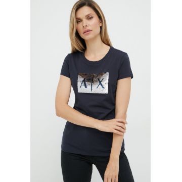 Armani Exchange tricou din bumbac culoarea albastru marin