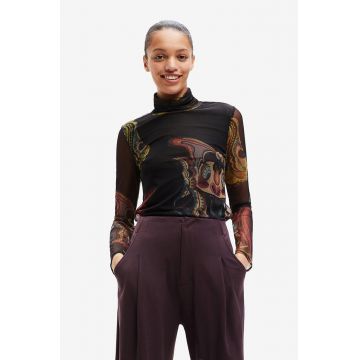 Desigual longsleeve femei, culoarea negru, cu guler