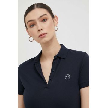 Armani Exchange polo de bumbac culoarea albastru marin