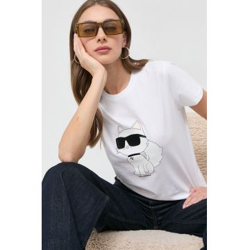 Karl Lagerfeld tricou din bumbac femei, culoarea alb