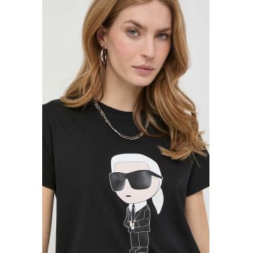 Karl Lagerfeld tricou din bumbac femei, culoarea negru