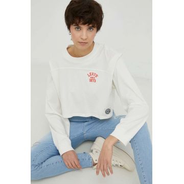 Levi's longsleeve din bumbac culoarea alb