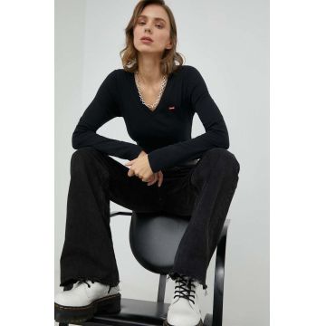 Levi's longsleeve din bumbac culoarea negru