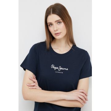 Pepe Jeans tricou din bumbac culoarea albastru marin