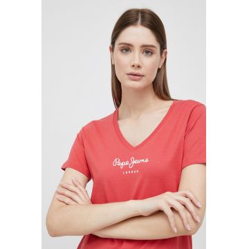 Pepe Jeans tricou din bumbac Wendy V Neck culoarea rosu