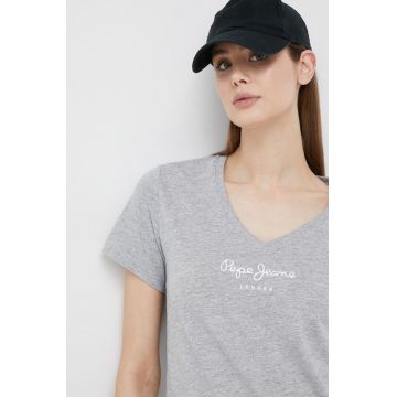 Pepe Jeans tricou Wendy V Neck femei, culoarea gri