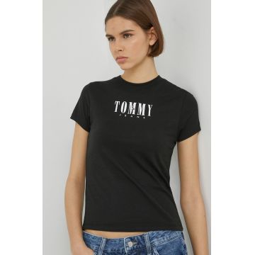 Tommy Jeans tricou femei, culoarea negru