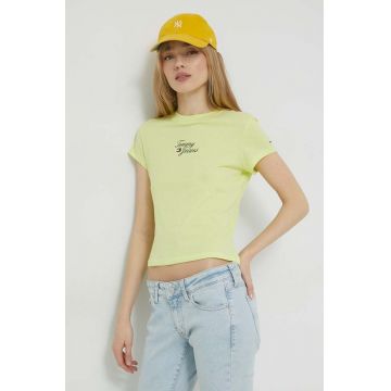 Tommy Jeans tricou femei, culoarea verde