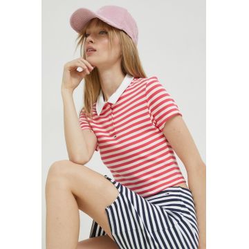 Tommy Jeans tricou polo femei, culoarea roz