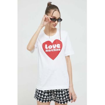 Love Moschino tricou din bumbac culoarea alb