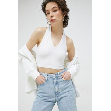 Tommy Jeans top femei, culoarea alb