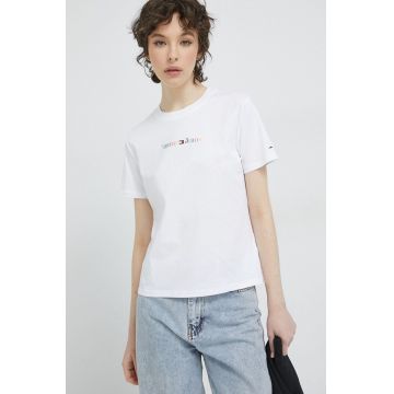 Tommy Jeans tricou din bumbac culoarea alb