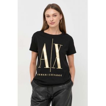 Armani Exchange tricou din bumbac culoarea negru