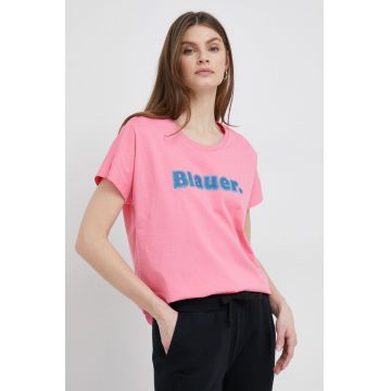 Blauer tricou din bumbac culoarea roz