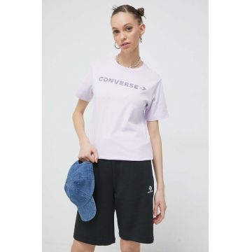 Converse tricou din bumbac culoarea violet