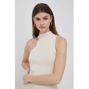 Dkny top femei, culoarea bej, cu turtleneck