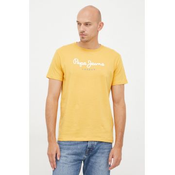 Pepe Jeans tricou din bumbac culoarea galben, cu imprimeu