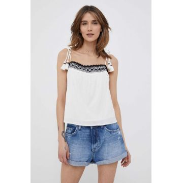 Pepe Jeans top din bumbac Beni culoarea alb