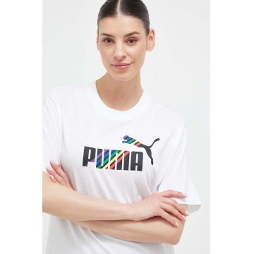 Puma tricou din bumbac culoarea alb