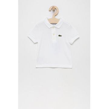 Lacoste tricouri polo din bumbac pentru copii culoarea alb, neted