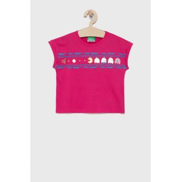 United Colors of Benetton tricou de bumbac pentru copii culoarea roz