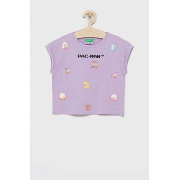 United Colors of Benetton tricou de bumbac pentru copii culoarea violet