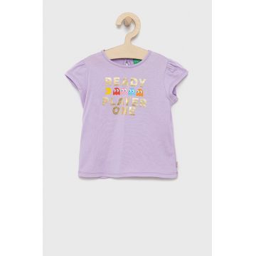 United Colors of Benetton tricou de bumbac pentru copii culoarea violet