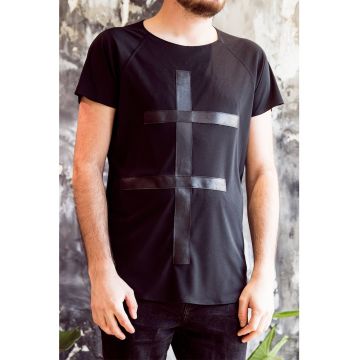 Tricou cu garnituri de piele