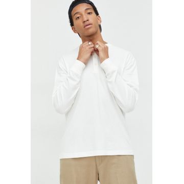 Abercrombie & Fitch longsleeve din bumbac culoarea alb, neted