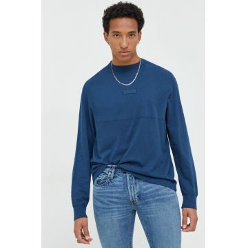 Abercrombie & Fitch longsleeve din bumbac culoarea albastru marin, neted