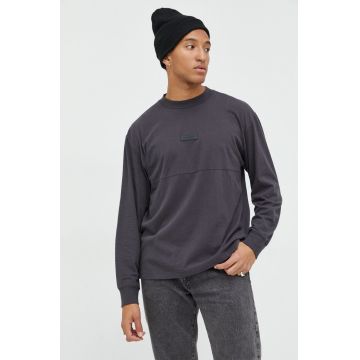 Abercrombie & Fitch longsleeve din bumbac culoarea gri, neted