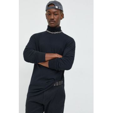 Abercrombie & Fitch longsleeve din bumbac culoarea negru, neted