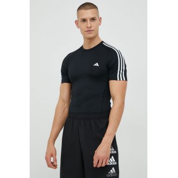 adidas Performance tricou de antrenament Techfit 3-stripes culoarea negru, cu imprimeu HD3525