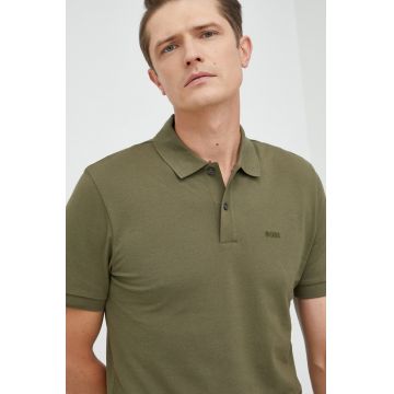 BOSS polo de bumbac culoarea verde, cu imprimeu 50468301