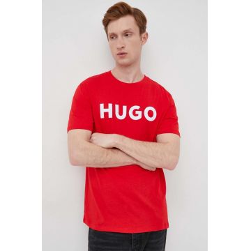 HUGO tricou din bumbac barbati, culoarea rosu, cu imprimeu, 50467556