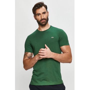 Lacoste tricou din bumbac culoarea verde, uni TH2038-166