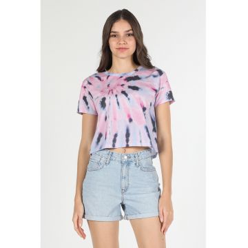 Tricou crop regular fit cu mode tie-dye