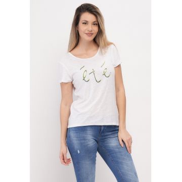 Tricou din amestec de modal cu imprimeu text