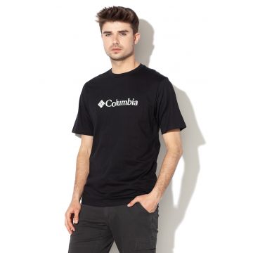 Tricou cu decolteu la baza gatului si imprimeu logo CSC Basic - Negru