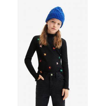 Desigual longsleeve din bumbac culoarea negru, cu turtleneck