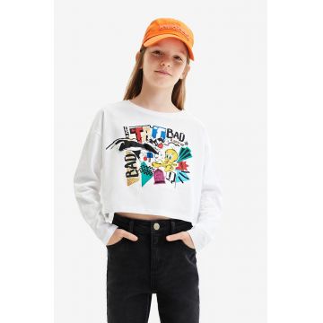 Desigual longsleeve din bumbac pentru copii culoarea alb