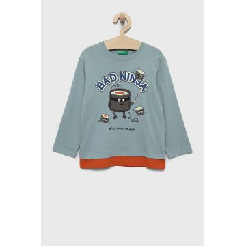 United Colors of Benetton longsleeve din bumbac pentru copii cu imprimeu