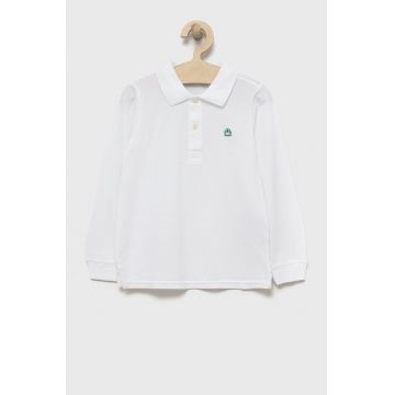 United Colors of Benetton longsleeve din bumbac pentru copii culoarea alb, neted