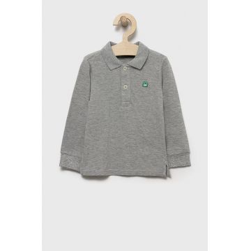 United Colors of Benetton longsleeve din bumbac pentru copii culoarea gri, neted