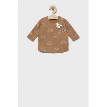 United Colors of Benetton longsleeve din bumbac pentru copii culoarea maro, modelator