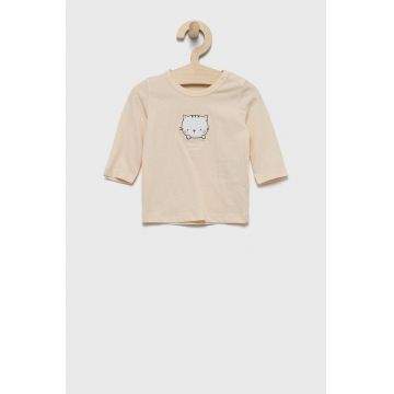 United Colors of Benetton longsleeve din bumbac pentru copii culoarea roz, neted