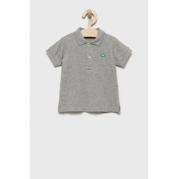 United Colors of Benetton tricouri polo din bumbac pentru copii culoarea gri, neted