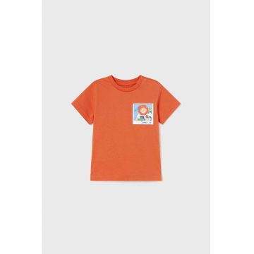 Mayoral tricou din bumbac pentru bebelusi culoarea portocaliu, cu imprimeu