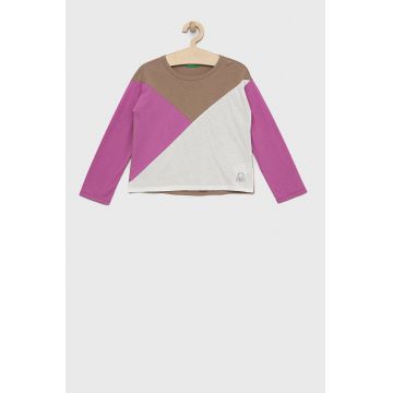 United Colors of Benetton longsleeve din bumbac pentru copii culoarea alb