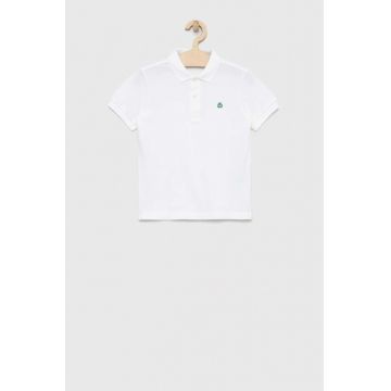 United Colors of Benetton tricouri polo din bumbac pentru copii culoarea alb, neted